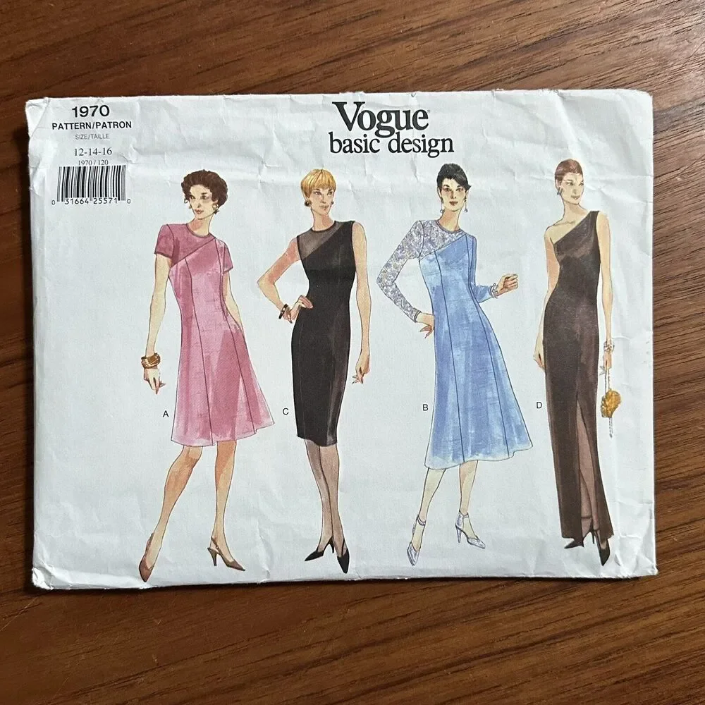 UNCUT Vogue Basic Design 1970 Misses Cocktail Dress Size 12-16